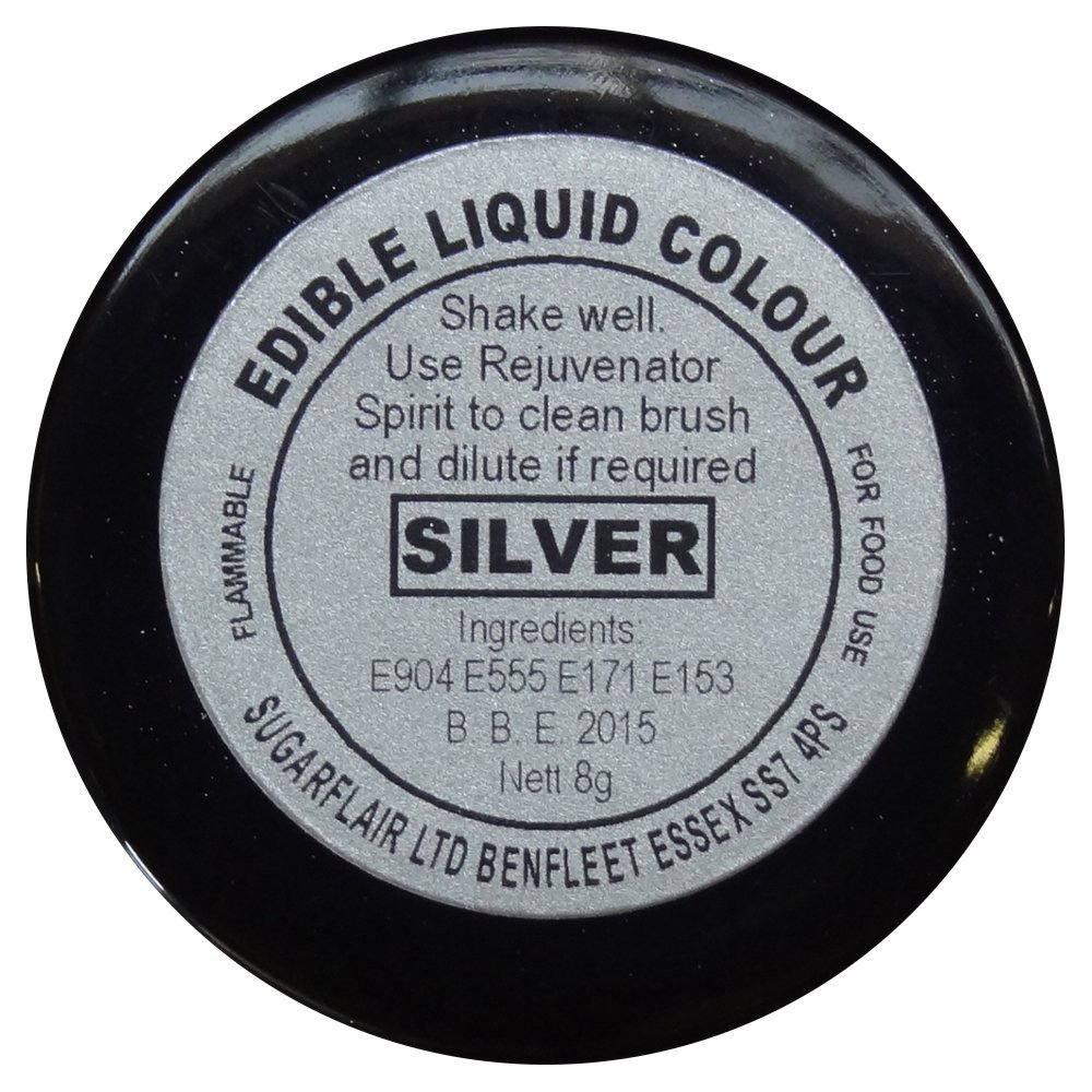 10 x Sugarflair SILVER Edible Liquid Colour Paint for Sugarcraft Cake Decoration
