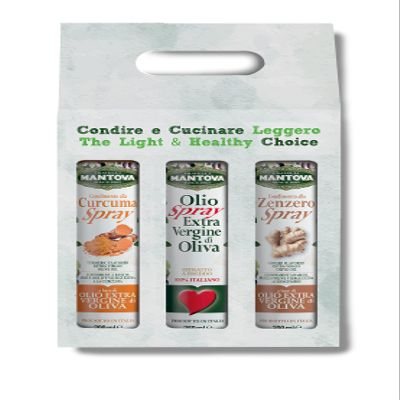 SPRAYLEGGERO Gift Box 3 x 200 ml Spray: Extra Virgin Olive Oil, Ginger, Turmeric Condiment