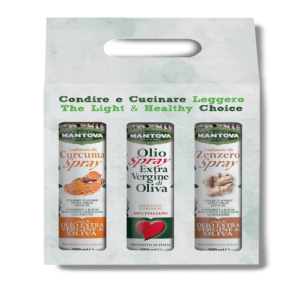 SPRAYLEGGERO Gift Box 3 x 200 ml Spray: Extra Virgin Olive Oil, Ginger, Turmeric Condiment