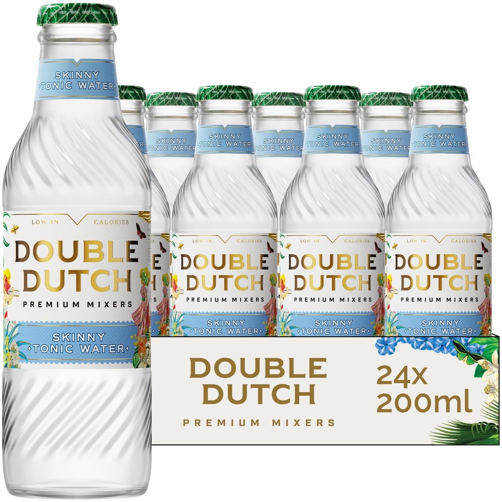 Double Dutch Skinny Tonic Water | Low Calorie Diet Indian Tonic Water | Gluten Free, Vegan Friendly Premium Mixer Perfect For Gin & Cocktails | 24 x 200ml Bottles