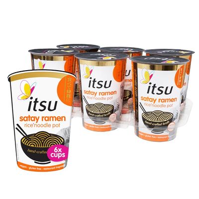 itsu Satay Flavour Rice Noodles | Instant Noodle Cups | Authentic Japanese Flavour | Vegan & Gluten-Free | Low-Calorie | Quick-to-Make Snack | Pack of 6