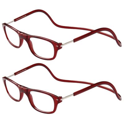 TBOC Pack: Reading Glasses Eyeglasses Eyewear (Two Units) Burgundy Frame +1.00 Optical Power Magnetic Adjustable Neck Hanging Presbyopia Eye Strain Vision Lenses Men Women Prescription