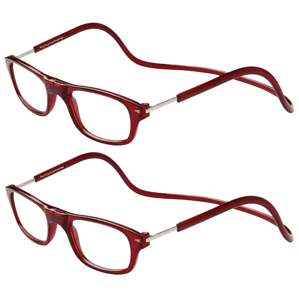 TBOC Pack: Reading Glasses Eyeglasses Eyewear (Two Units) Burgundy Frame +1.00 Optical Power Magnetic Adjustable Neck Hanging Presbyopia Eye Strain Vision Lenses Men Women Prescription