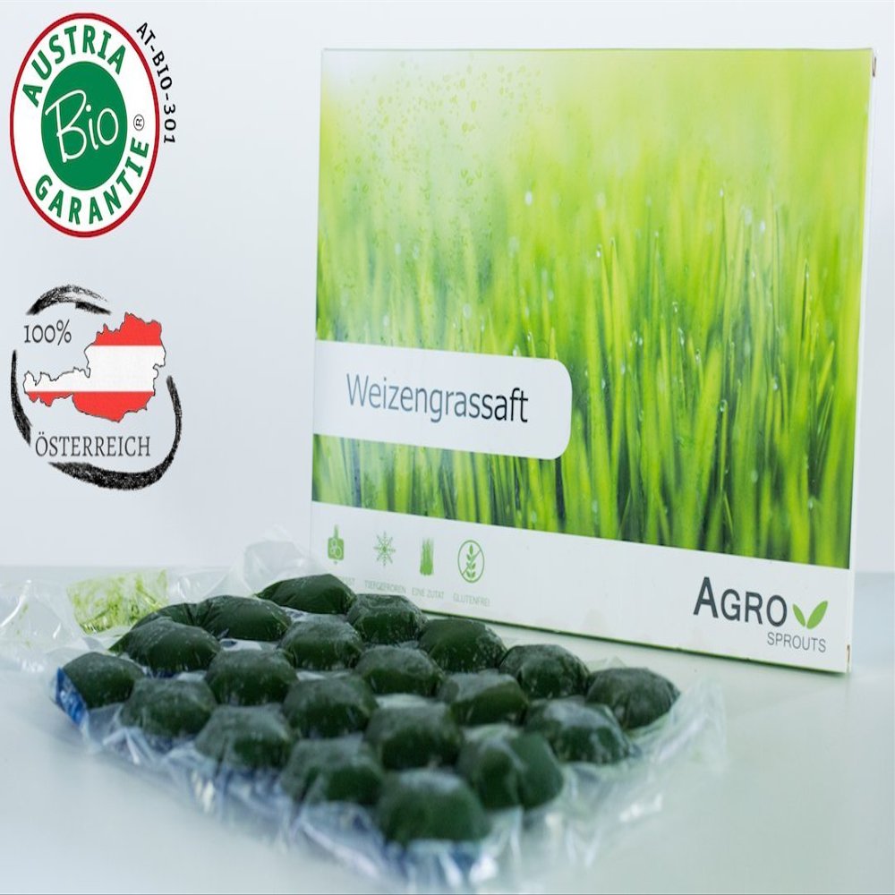 Agrosprouts Organic Wheat Grass Juice Sproutscubes Monthly Box Frozen / From Austrian Cultivation / Direct from Farmer / AT BIO-301