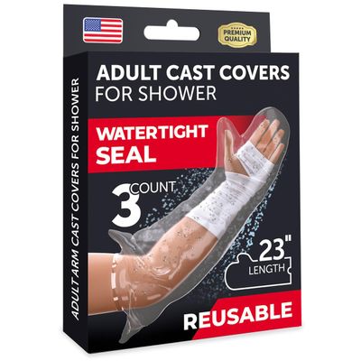 100% Waterproof Arm Cover for Shower - Tight Seal - 3pk Adult Reusable Cast Protectors - Half Arm Bag Sleeves for Wounds Care - After Surgery Plaster Cast Cover for Hand, Wrist, Elbow, Forearm