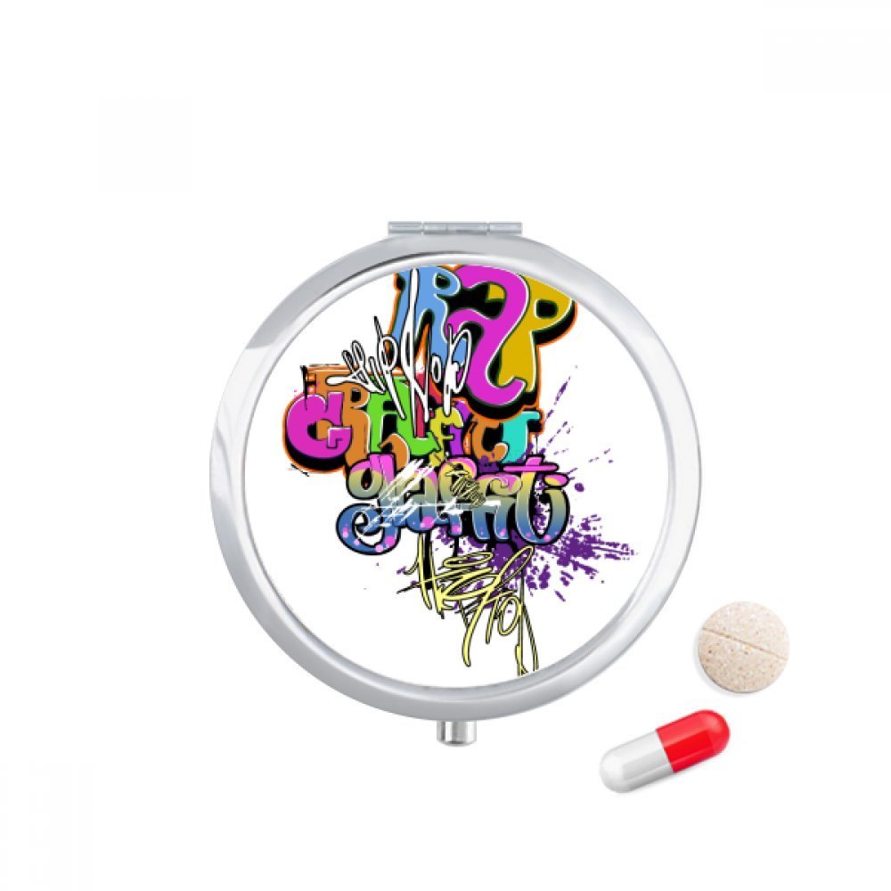 DIYthinker Graffiti Street Culture Colorful Rap Words Travel Pocket Pill case Medicine Drug Storage Box Dispenser Mirror Gift