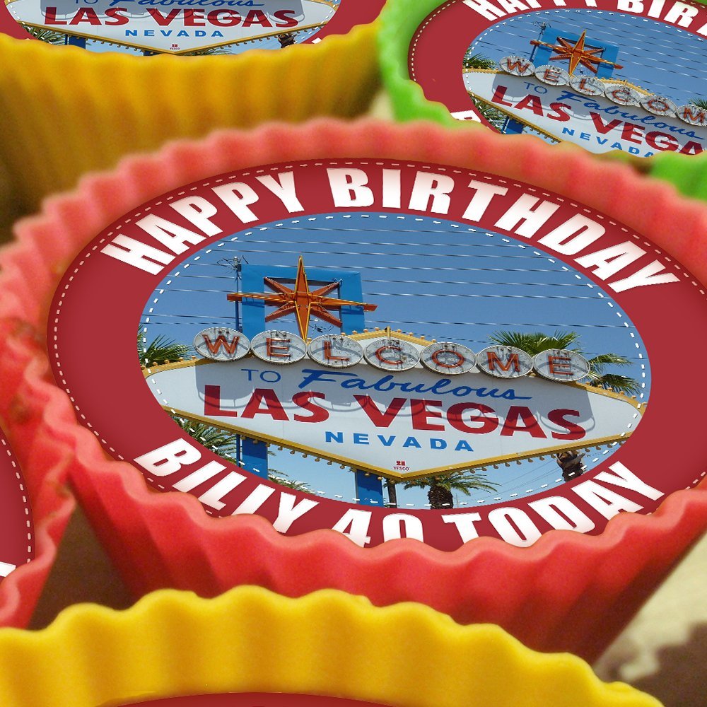 20 x Personalised Las Vegas 5cm High Resolution Cupcake Toppers