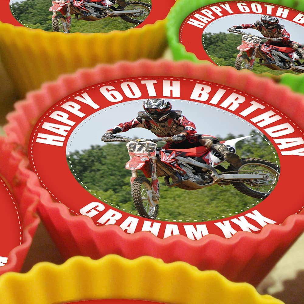 Motocross Motorbike - 20 x 5cm Personalised Edible Cupcake Toppers on Premium Icing
