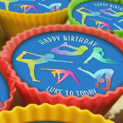 I Love Gymnastics - 20 x 5cm Personalised Edible Cupcake Toppers on Premium Icing