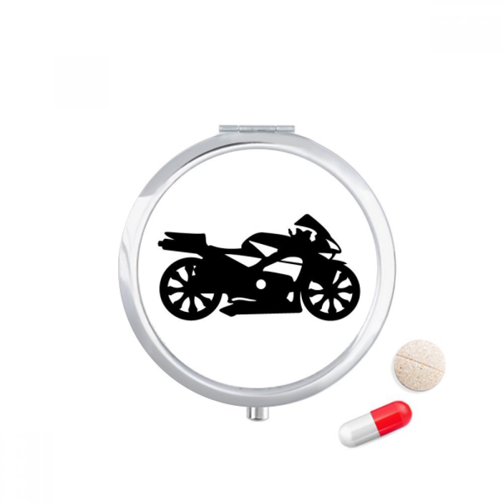 DIYthinker Motorcycle Mechanical Black Silhouette Travel Pocket Pill Case Medicine Drug Storage Box Dispenser Mirror Gift