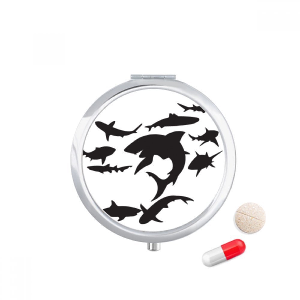 DIYthinker Blue Ocean Black Shark Biology Travel Pocket Pill Case Medicine Drug Storage Box Dispenser Mirror Gift