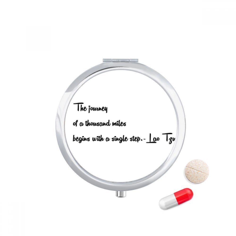 DIYthinker Inspirational Quote About Journey by Lao Tzu Travel Pocket Pill Case Medicine Drug Storage Box Dispenser Mirror Gift