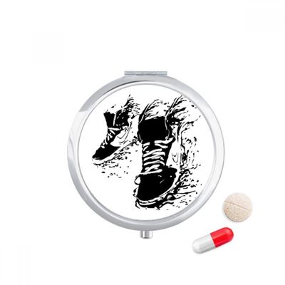 DIYthinker Black Sports Shoes Pattern Illustration Travel Pocket Pill Case Medicine Drug Storage Box Dispenser Mirror Gift
