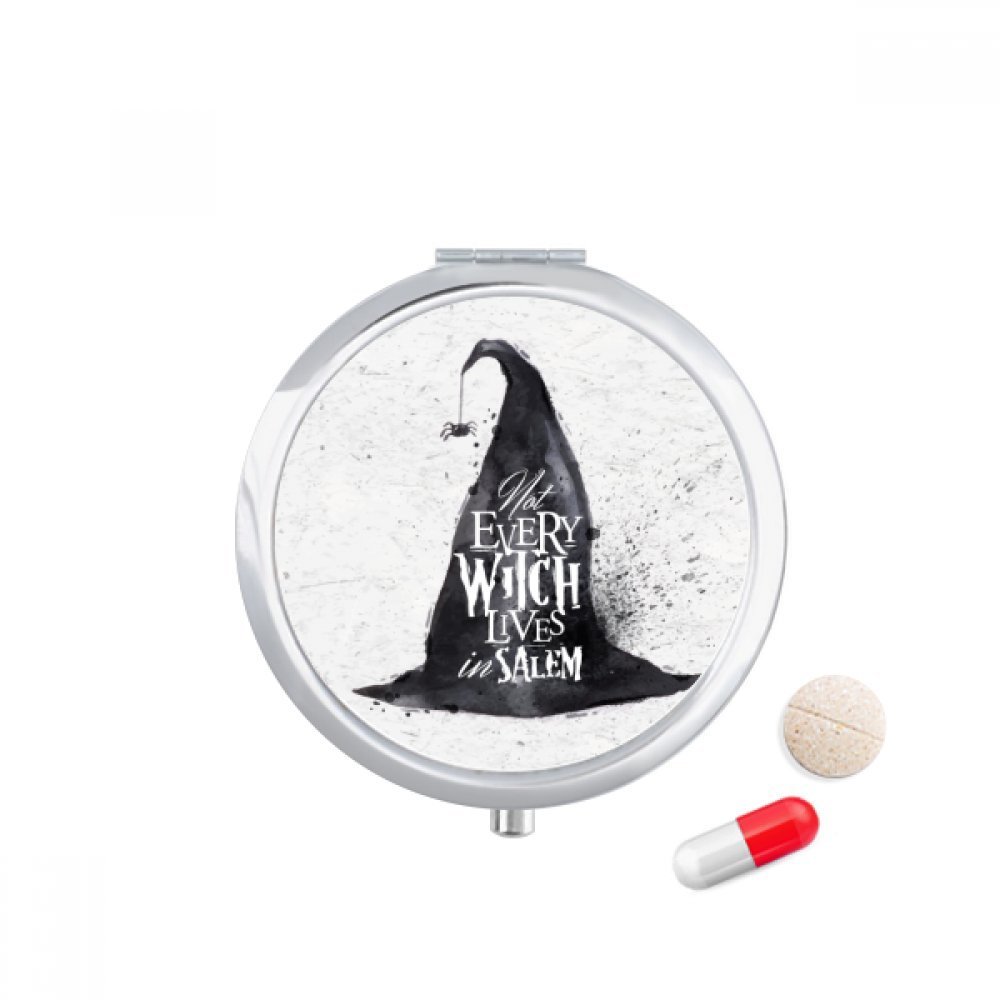DIYthinker Ink Effect Wizard Hat Halloween Witch Travel Pocket Pill Case Medicine Drug Storage Box Dispenser Mirror Gift