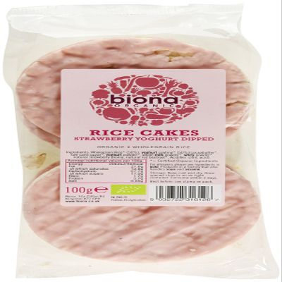 Biona Strawberry Yoghurt Coated Organic Rice Cakes 100g (Pack of 12)