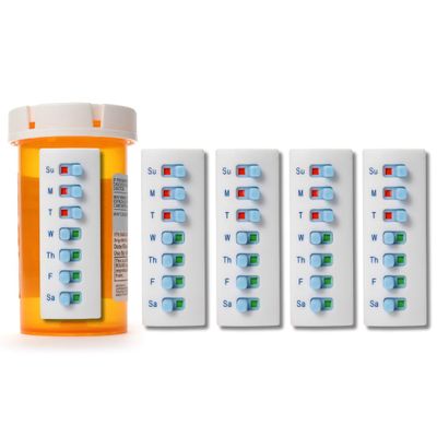 TAKE-N-SLIDE Peel and Stick Reusable for 12+Refills, Pill/Medication/Vitamin/Pet Med Tracker& Reminder, Attach to Your Bottle, Organizer-Free, CurvedBack (White, 5-Pack)