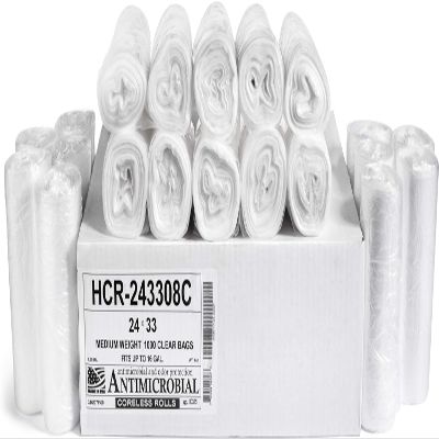Aluf Plastics HCR-243308C High Density Star Sealed Coreless Roll Bags, 13 gal, Polyethylene, 24" x 33", Clear (Pack of 1000)