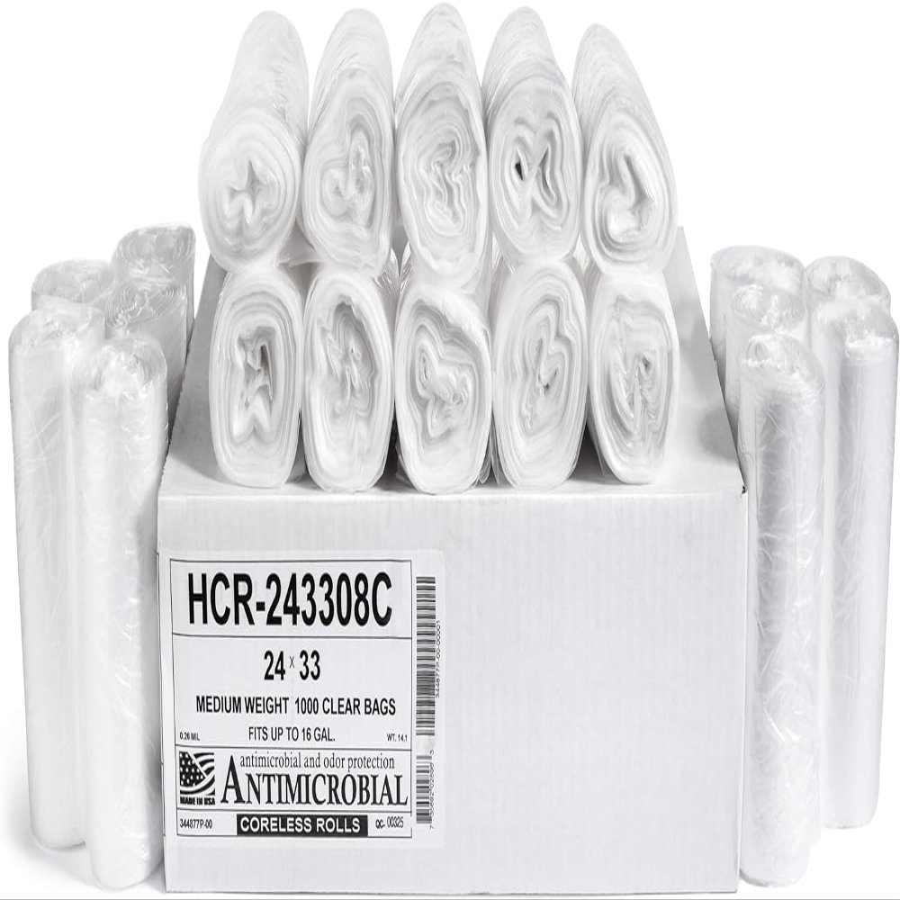 Aluf Plastics HCR-243308C High Density Star Sealed Coreless Roll Bags, 13 gal, Polyethylene, 24" x 33", Clear (Pack of 1000)