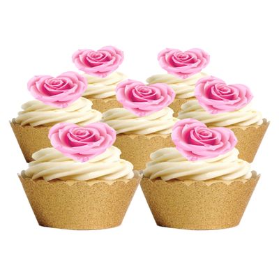 15 Precut Valentines Day Pink Rose Heart Shaped Edible Wafer paper Cake Toppers Decorations
