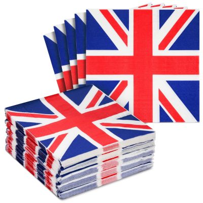100 Pack Union Jack Party Napkins Serviettes, Red White and Blue Napkins for Royal Theme Tableware Party Supplies, British GB UK Sporting Event, 33cm x 33cm