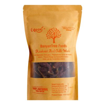 BanyanTree Foods Kashmiri Red Chilli Whole | Dried Chilli Whole 200g ~ All Natural, Indian Origin