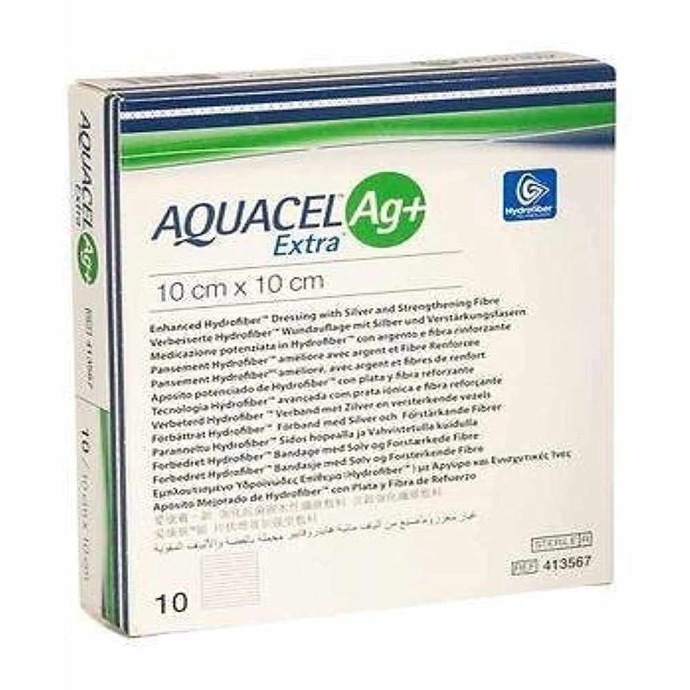 Aquacel AG+ Extra Silver Hydrofiber Wound Dressings 10cm x 10cm x10 4''x4'' 413567