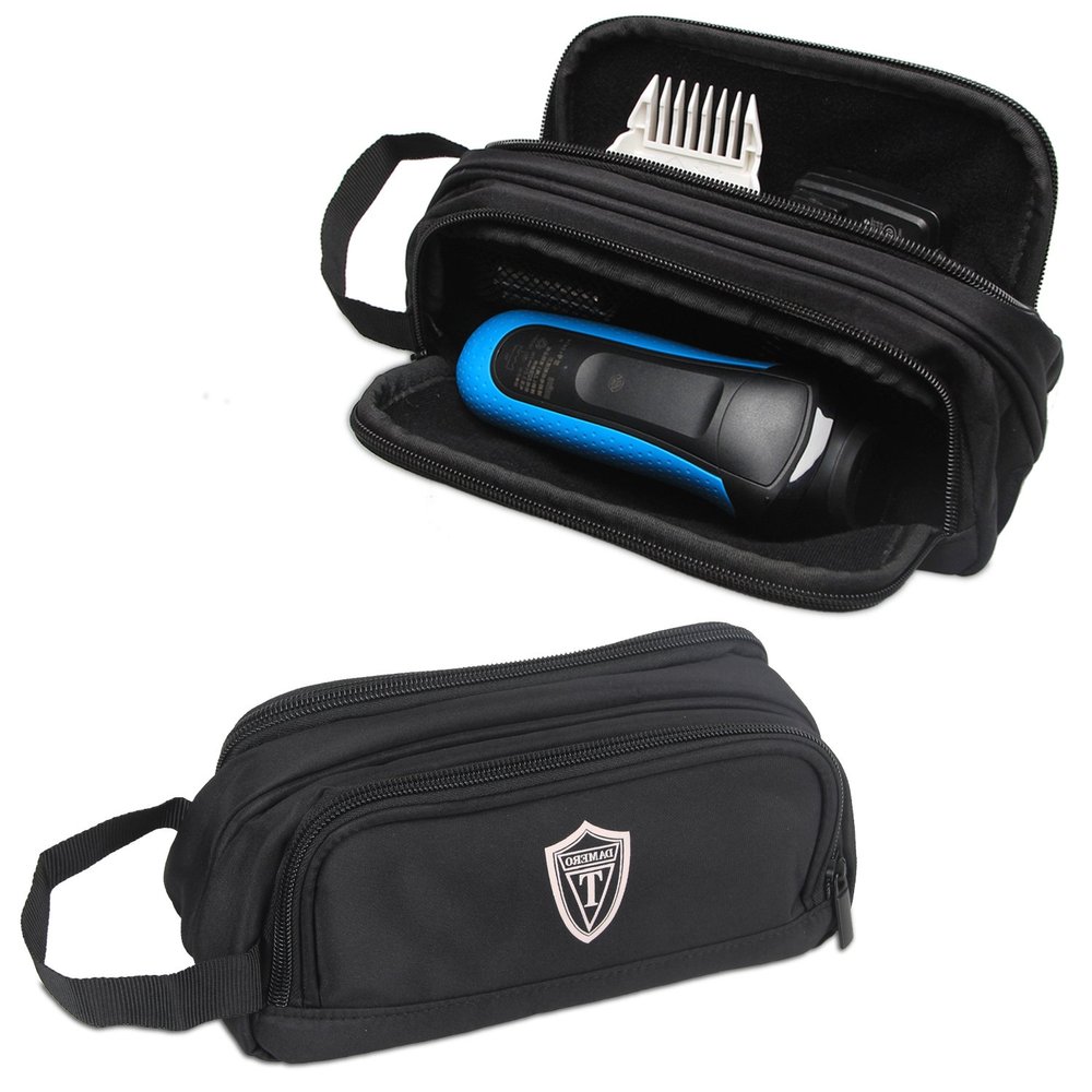 Damero Travel Organizer Men Grooming Storage Bag with Two Compartments for Electronic Shaver Hair Clipper Beard Trimmer and Attachment Roomy Lightweight and Portable Black