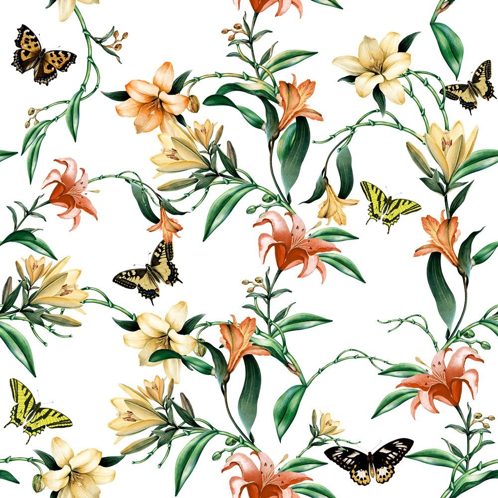 20 napkins butterflies on tendrils, flowers, summer, animals, 33 x 33 cm