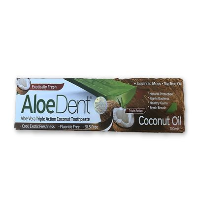 12 X Aloe Dent Aloedent Aloe Vera Triple Action Coconut Toothpaste Fluoride Free Coconut Tea Tree Oil - 100ml