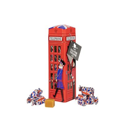 British Phone Box Souvenir Tin Filled with Vanilla Fudge - Sweet Tin with Individually Wrapped Sweets - London Retro Treats Gift Box, Birthday & Mothers Day Presents, British Souvenirs Gifts