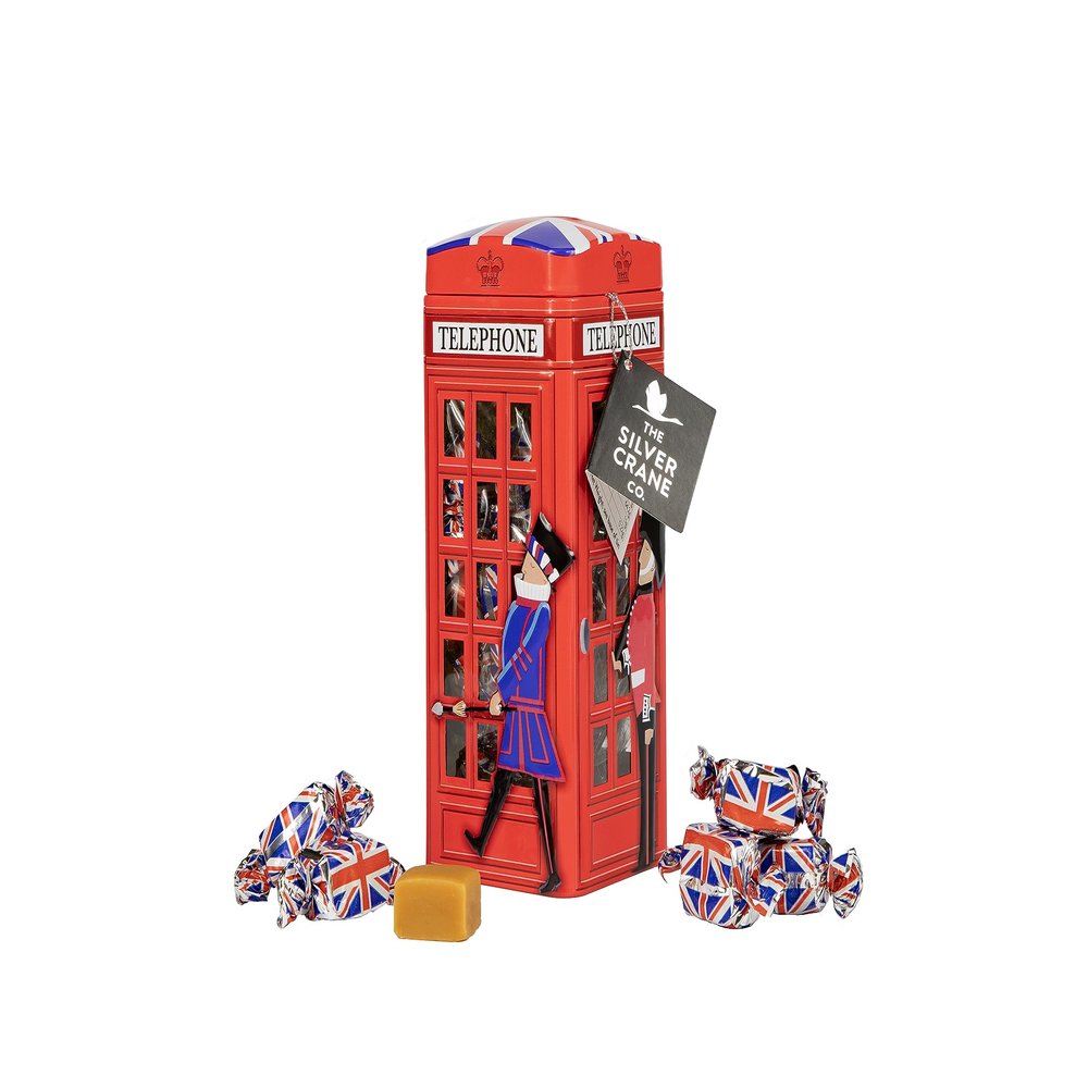 British Phone Box Souvenir Tin Filled with Vanilla Fudge - Sweet Tin with Individually Wrapped Sweets - London Retro Treats Gift Box, Birthday & Mothers Day Presents, British Souvenirs Gifts