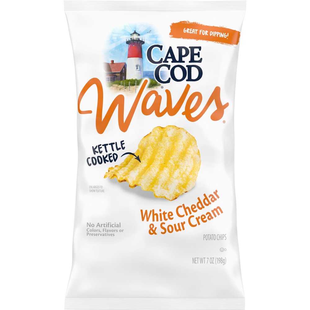 Cape Cod Waves Potato Chips, Wavy Cut, White Cheddar and Sour Cream, 200ml