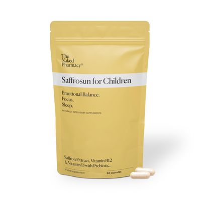 The Naked Pharmacy | Saffrosun for Children | Sleep & Balance | Natural Saffron Supplements with Vitamins D3 & B12 | High Strength | No Additives | Vegan | 60 Capsules