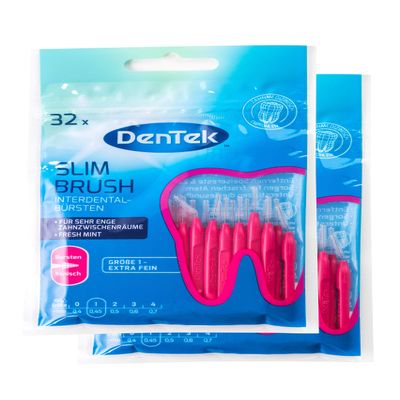 2 x Interdental Brushes 32 Pieces Extra Fine DenTek 2-3 mm Slim Brush Value Pack