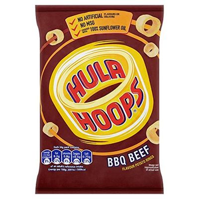 Hula Hoops BBQ Beef Flavour Potato Rings 34g (Pack of 32 x 34g)