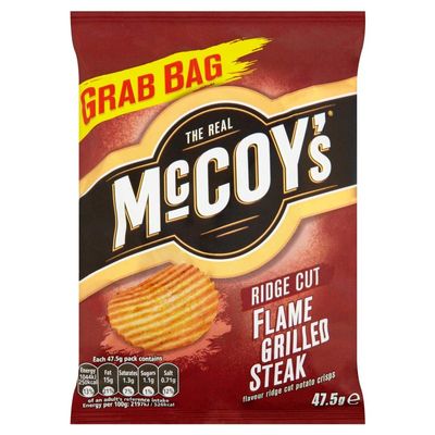 The Real McCoy's Flame Grilled Steak Ridge Cut Potato Crisps 47.5g (Pack of 30 x 47.5g)