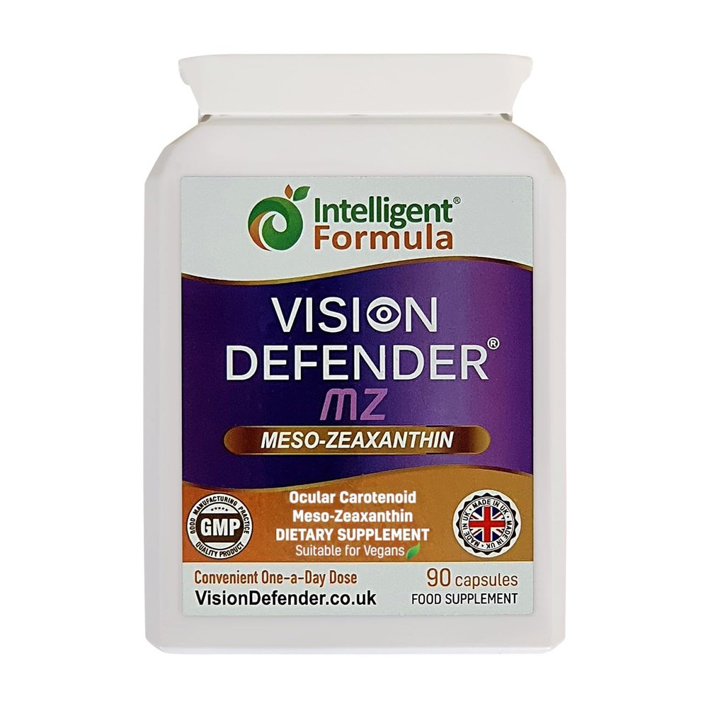 Vision Defender MZ Eye Health Supplement  10mg Meso-Zeaxanthin from Marigold Extract  Antioxidant Carotenoid for Vision Support and Retina Nutrition  90 Vegan Capsules. Made in UK