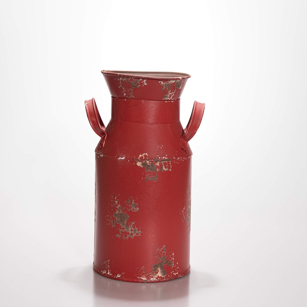 Harbor Gardens H12503RED 8.3" Old Fashioned Distressed Vintage Red Milk Can