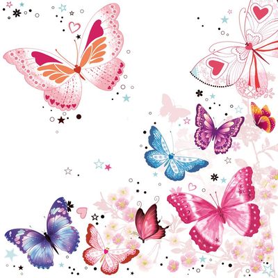 20 Napkins Bright Butterflies Animals Animal/Spring/Summer Motif 33 x 33 cm
