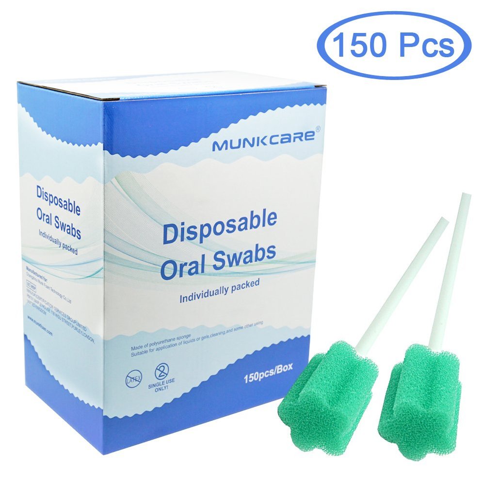 Disposable Oral Sponge Swabstick Oral Care Foam Swab Individually Wrapped, Untreated, Green, 150 pcs