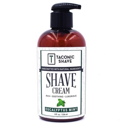 Taconic Shave Eucalyptus & Mint Shaving Cream, Pump Bottle, High Lather Forumla, 8 Oz