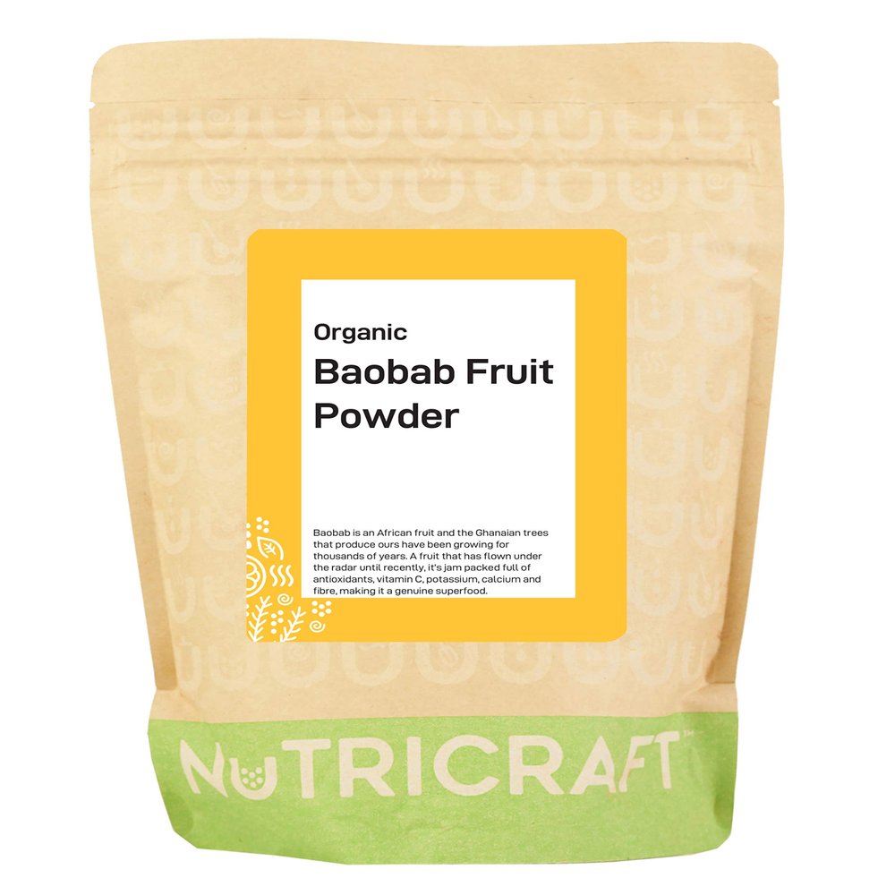 NutriCraft Organic Baobab Fruit Powder - 1kg, Sun-Dried Baobab Powder, High in Vitamin C, Antioxidants, Potassium & Calcium, for Smoothies and Skincare, Organic & Vegan-Friendly