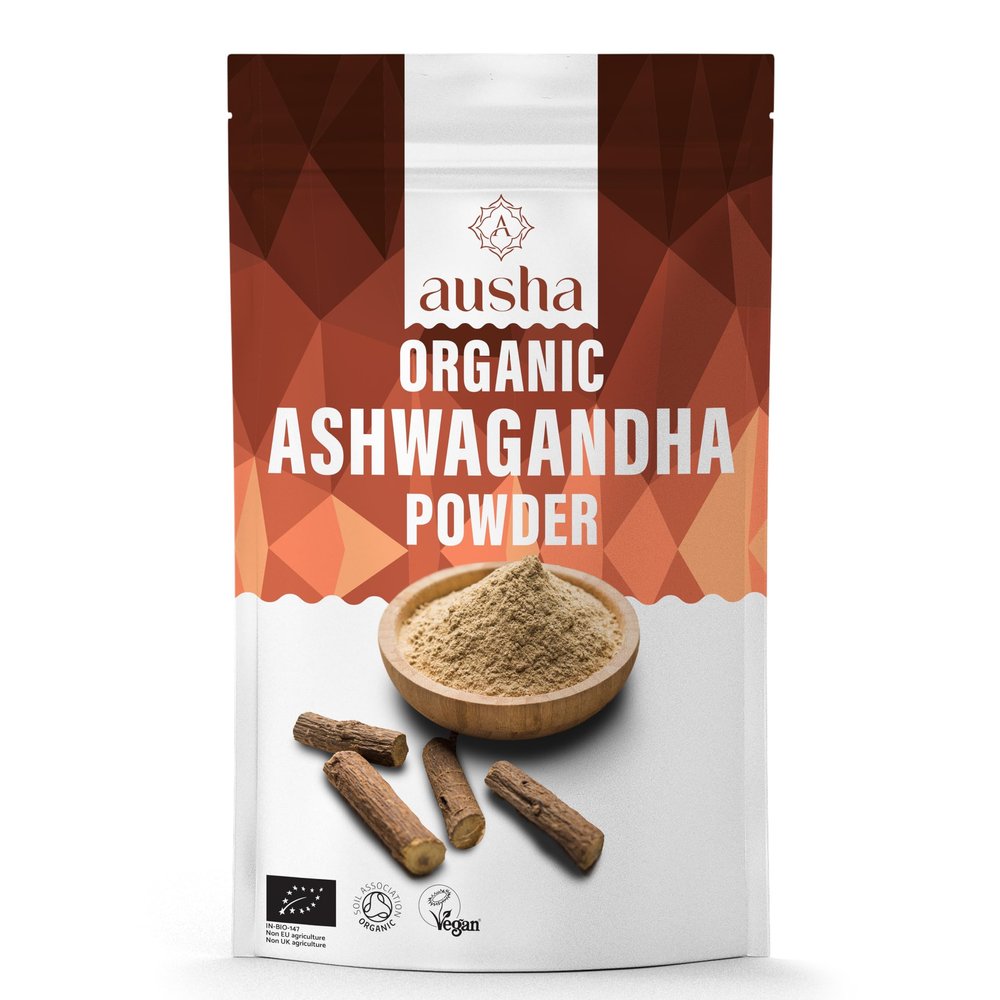 AUSHA Organic Ashwagandha Powder 250g - Withanolides, Stress and Anxiety Relief, Energy, Sleep Aid - UK Certified Organic by Soil Association - Add to Juices, Smoothies, Water