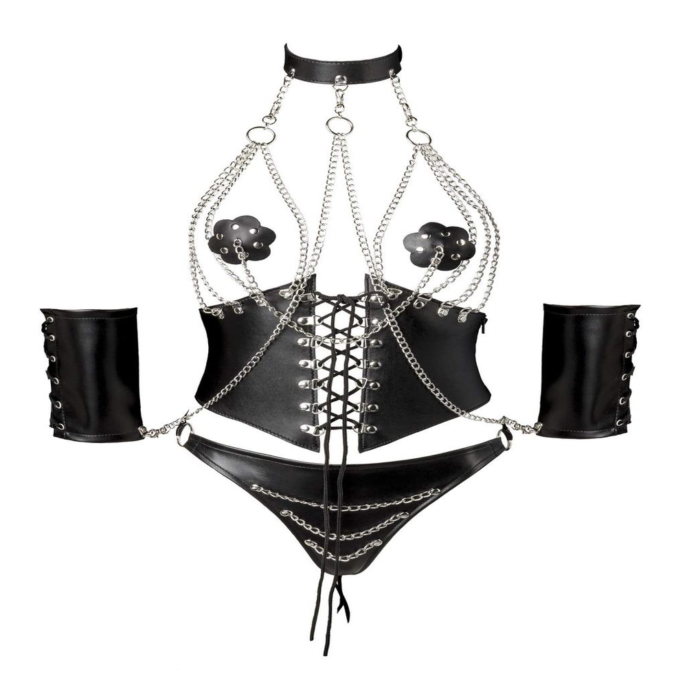 Grey Velvet Women's Open Corsage Set, black, S-M