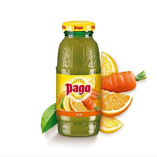 Pago  ACE Orange, Carrot & Lemon - Natural Fruit Juice Drink, Vegan Friendly and Gluten Free, 200ml (Pack of 12 Bottles)