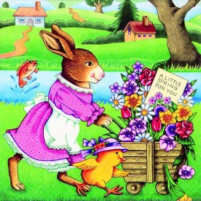 20 Napkins Easter Scene Cart/Flowers/Spring/Easter 33 x 33 cm