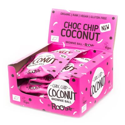 Brownie Ball Choc Chip and Coconut 100% Organic Raw Ball 12x 40g by Roobar
