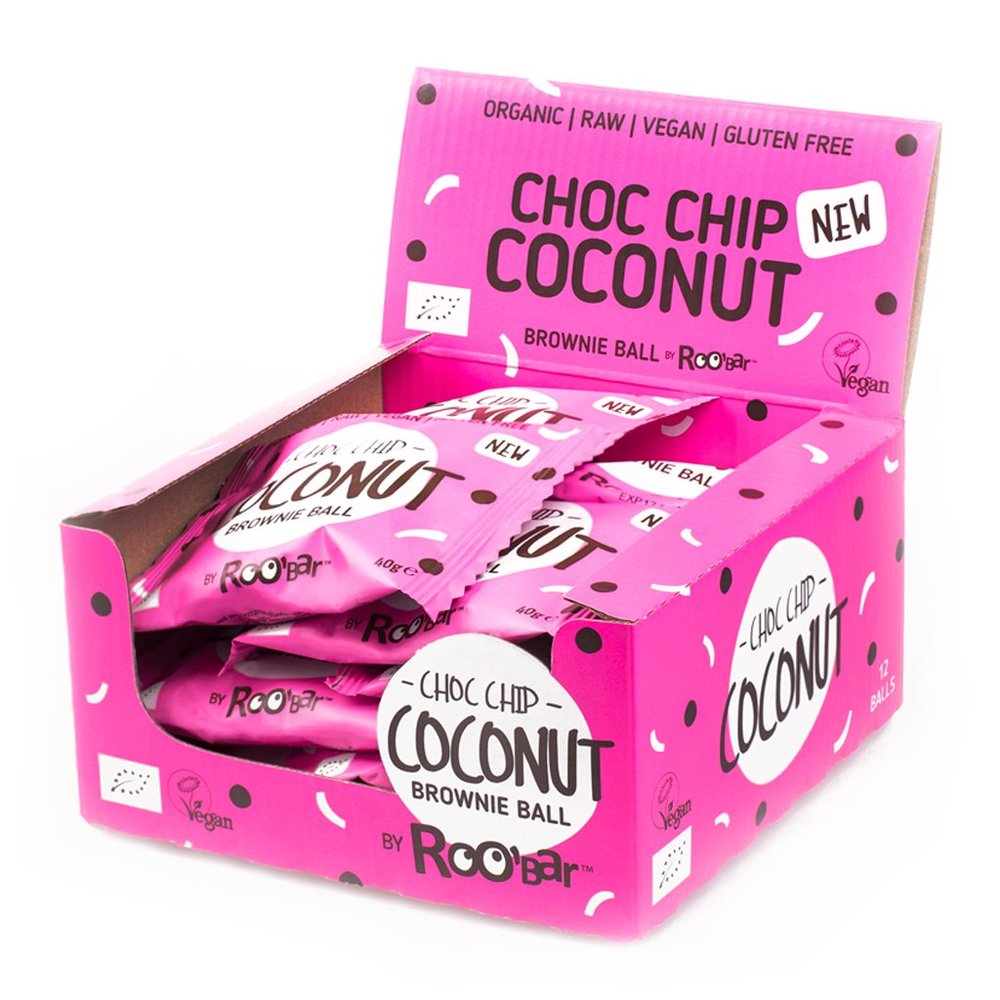 Brownie Ball Choc Chip and Coconut 100% Organic Raw Ball 12x 40g by Roobar