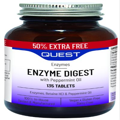 Quest Enzyme Digest with Peppermint Oil 90+45 Tablets. Potent Blend for Enhanced Nutrient Absorption& Comfort! (3 Pack)