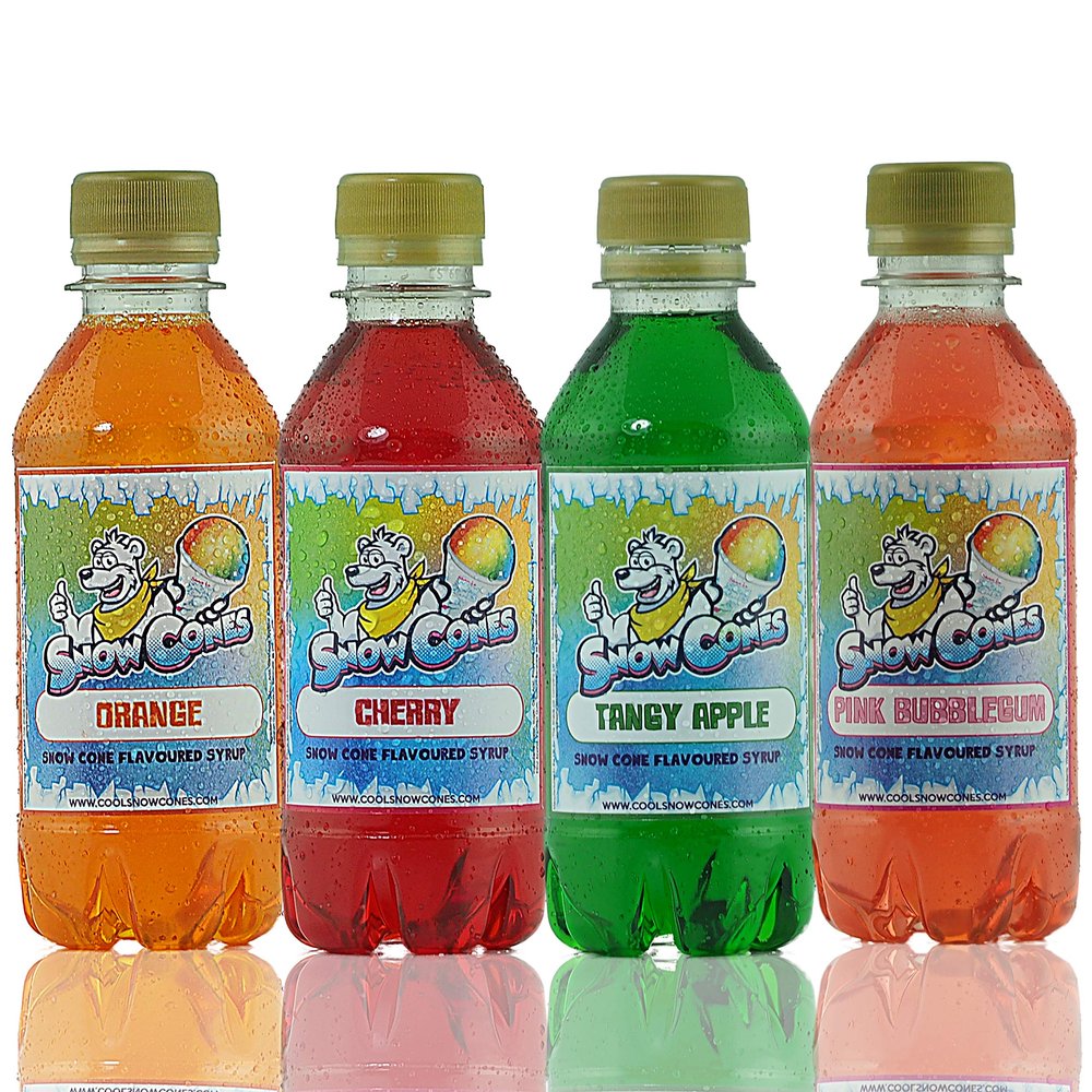 Snow Cones Syrup 4 x 1 LTR Bottles Orange|Cherry|Cola|Tutti Frutti Flavours